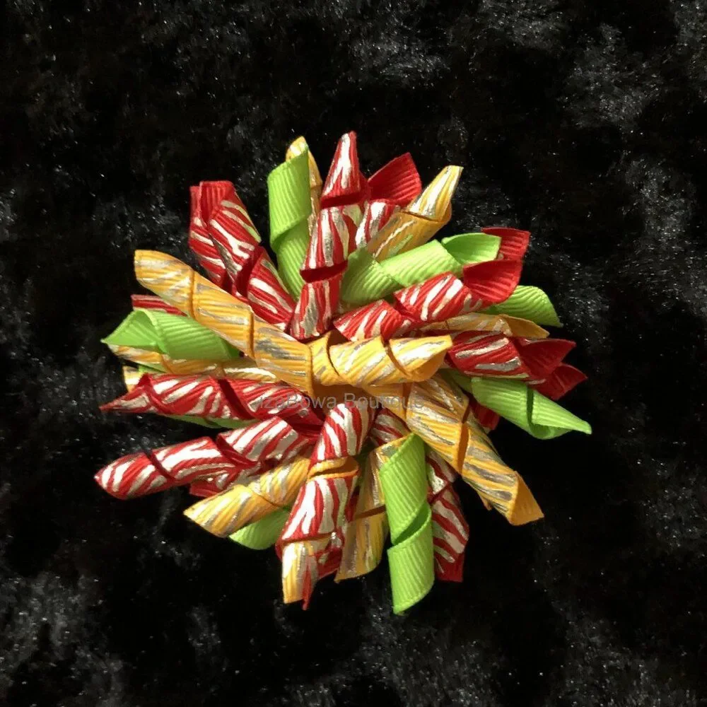 Red, Green & Yellow Zebra Korker Bow   4B2103  Handmade NWT Boutique